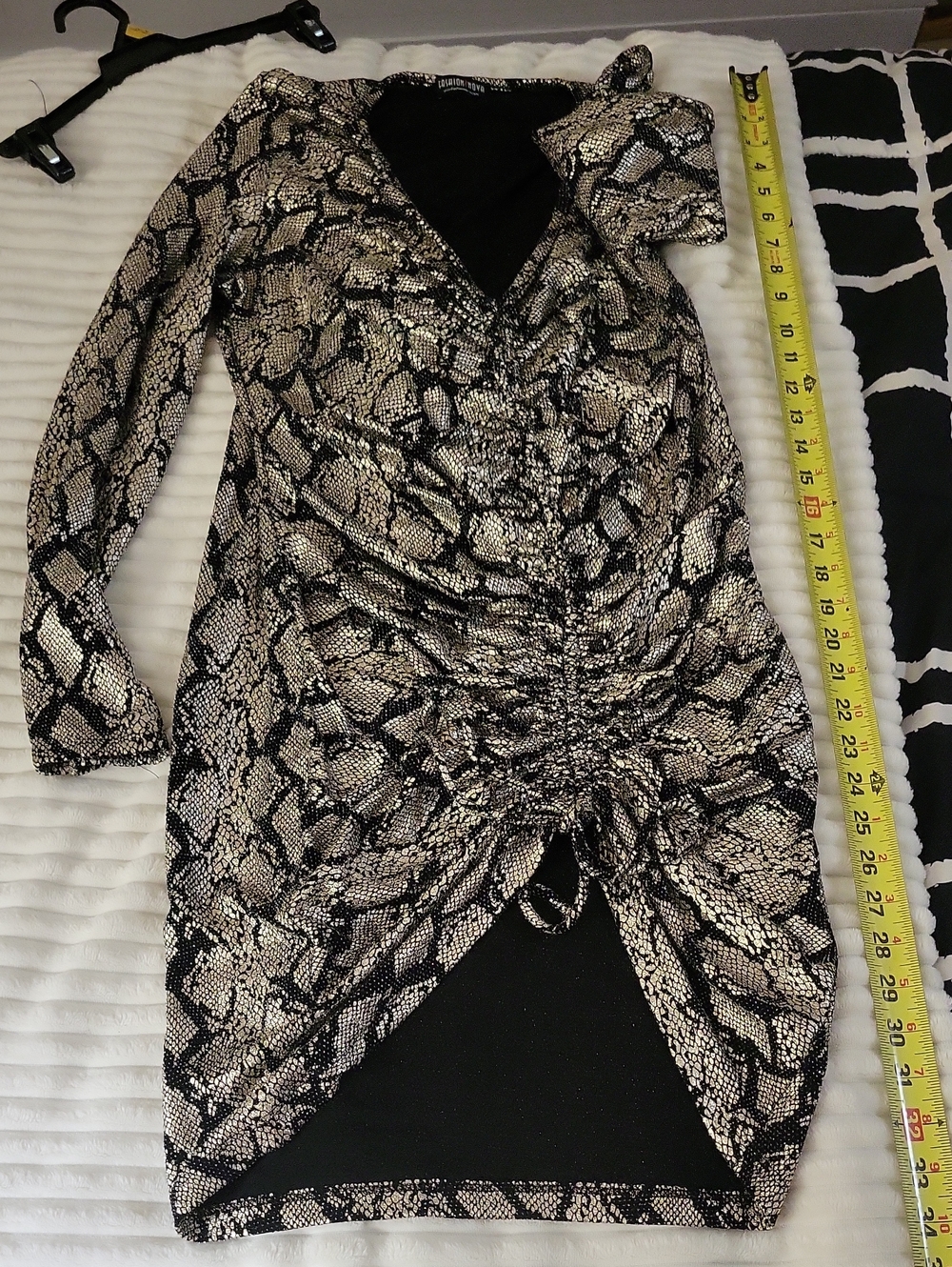 Fashion Nova Black and Silver Snakeskin Ruched Long Sleeve Dress - Picture 10 of 10